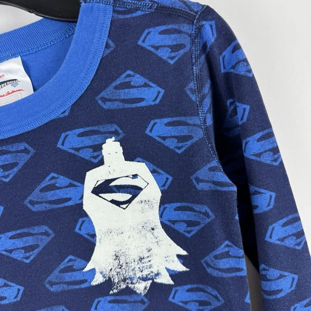 Hanna Andersson Pajamas Size 140 US 10 2pc Set Blue Superman Long Sleeve PJ